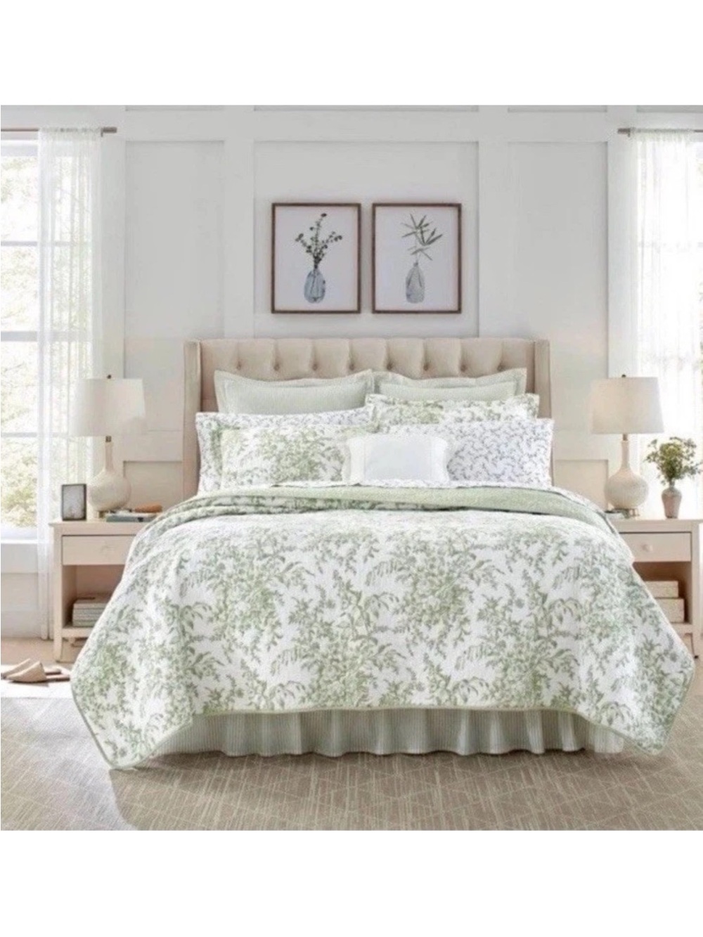 Laura Ashley ~ FULL/QUEEN Bedford Quilt Set ~ Green ~ Reversible All-Season